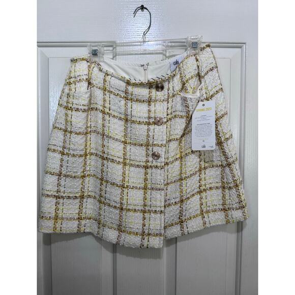 NWT CAbi #6362 Women's Yellow White Tweed Coco Mini Skirt Size 8 - Picture 4 of 8